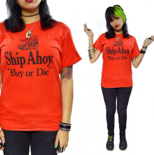 Vintage 80s Ship Ahoy Buy or Die 50/50 T Shirt Sz L