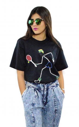 Vintage 90s Stick Figure Tennis Screen Stars Best T Shirt