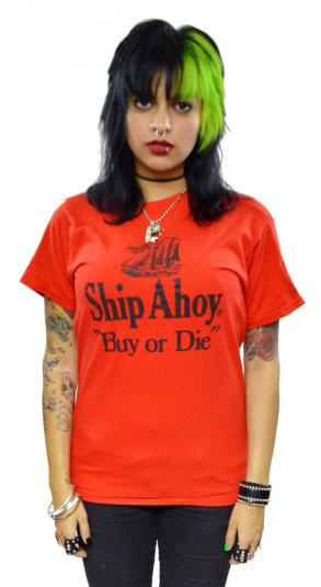Vintage 80s Ship Ahoy Buy or Die 50/50 T Shirt Sz L