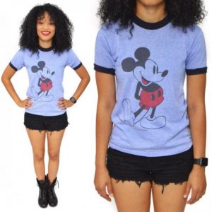 Vintage 80s Mickey Mouse Disney Heather Blue Ringer T Shirt