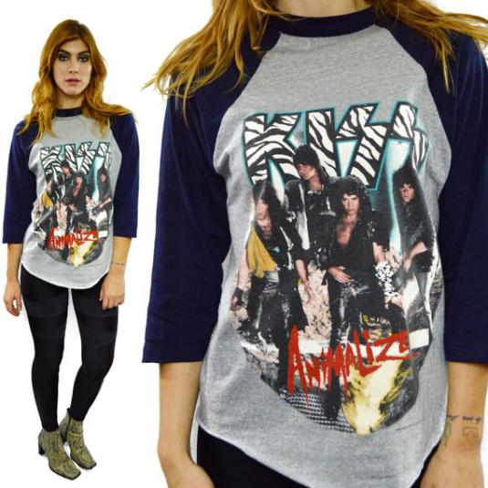 Vintage 80s KISS Animalize Tour Raglan Jersey T Shirt | Defunkd