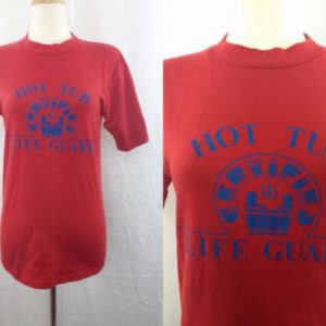 Vintage 80s Hot Tub Life Guard Funny Indie 50/50 T Shirt Sz