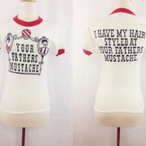Vintage 80s YOUR FATHERS MUSTACHE Hair Salon Ringer T Shirt
