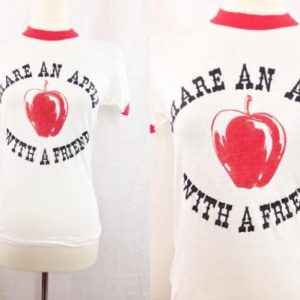 Vintage 80s Share An Apple With A Friend Ringer T Shirt
