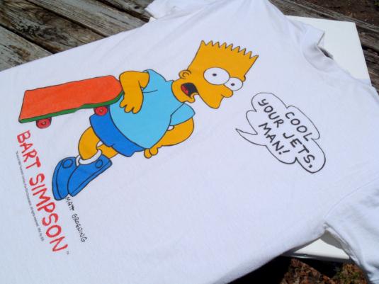 Vintage 1980s White Cool Your Jets Man Bart Simpson T-Shirt
