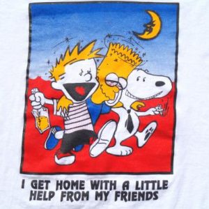 Vintage 1990s Bootleg Bart Simpson Calvin White T Shirt XL