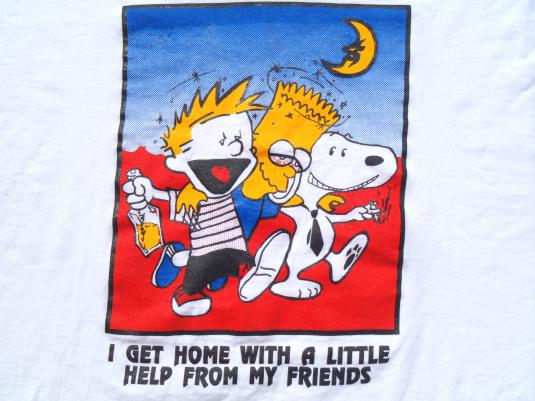 Vintage 1990s Bootleg Bart Simpson Calvin White T Shirt XL