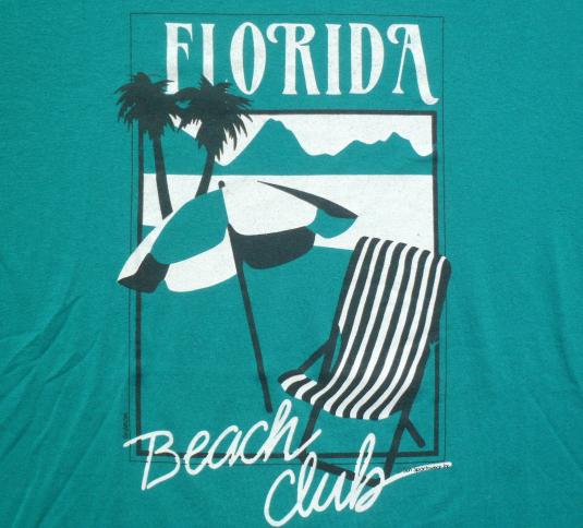 Vintage 1980s Teal Green Florida Beach Club Souvenir T Shirt L