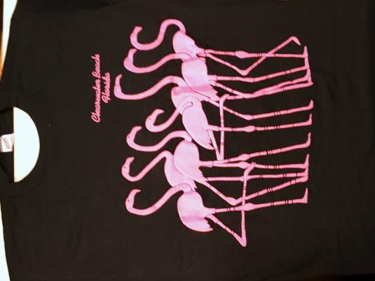 Vintage 1980s Black Puffy Flamingos Clearwater Beach T-Shirt