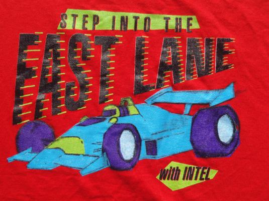 Vintage 1990s Intel Step Into the Fast Lane Red T Shirt XL