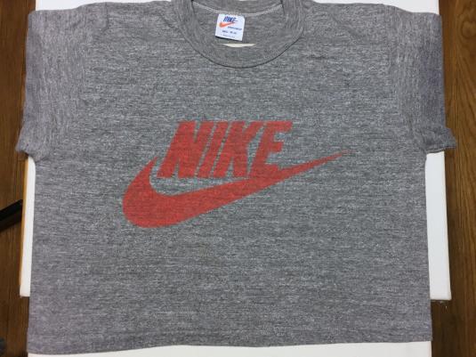 Vintage 1980s Nike Red Swoosh Half T-Shirt S/M Rayon Blend