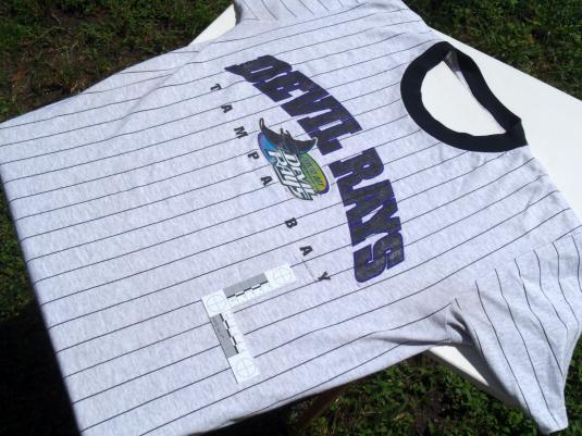Vintage 1997 Tampa Bay Rays MLB Gray Pinstriped T Shirt L