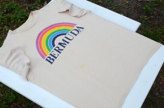 Vintage 1981 Bermuda Rainbow Beige Tourist T Shirt S/M