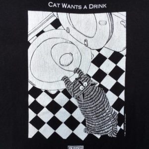 Vintage 1980s Cat Wants a Drink Stuart Katt Black T-Shirt XL