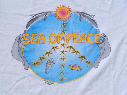 Vintage 1980s Sea of Peace Paws for Peace Beige T-Shirt L