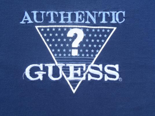 Vintage 1980s Guess Jeans Authentic Embroidered Blue T-Shirt