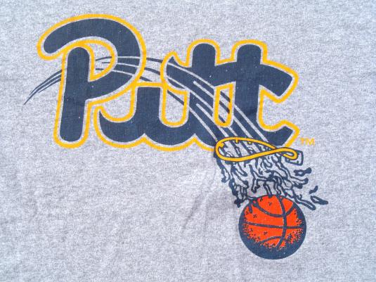 Vintage 1980s Pitt Basketball Gray Rayon Blend T Shirt M