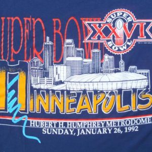 Vintage 1992 Superbowl XXVI Minneapolis Navy Blue T Shirt XL