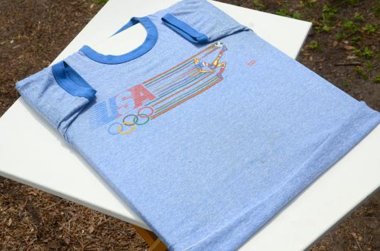 Vintage 1980s Olympics Heather Blue Rayon Blend T-Shirt S
