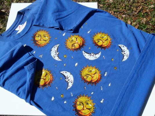 Vintage 1980s Sun and Moon Blue Graphic T Shirt L
