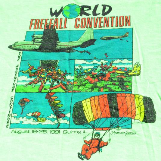 Vintage 1991 Free Fall Convention Lime Green T Shirt XL