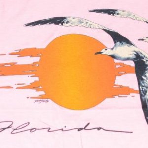 Vintage 1980s Florida Seagulls Pink Souvenir T Shirt L