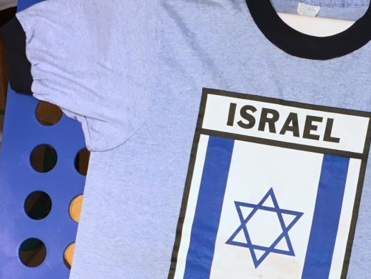 Vintage 1970s Israel Flag Star of David Blue Ringer T-Shirt
