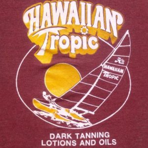 Vintage 1980s Burgundy Hawaiian Tropic Suntan Lotion T Shirt XS