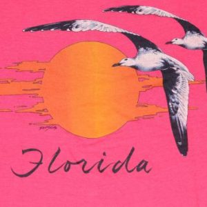 Vintage 1980s Florida Seagulls Fuchsia Souvenir T Shirt L/XL