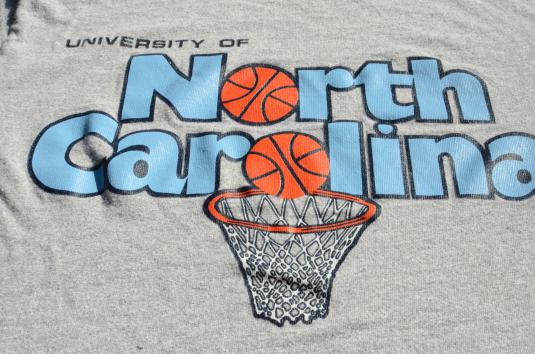 Vintage 1980s UNC Basketball Gray Rayon Blend T Shirt