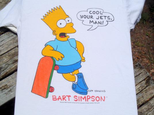 Vintage 1980s White Cool Your Jets Man Bart Simpson T-Shirt