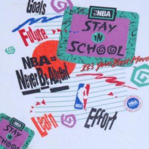 Vintage 1990s White NBA Basketball Stay in School T-Shirt L