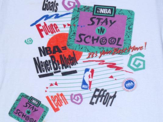 Vintage 1990s White NBA Basketball Stay in School T-Shirt L