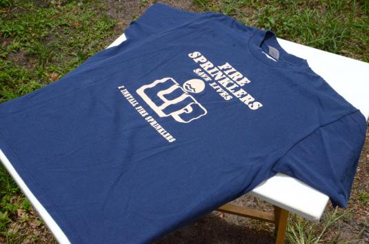 Vintage 1980s Fire Sprinklers Save Lives Blue T-Shirt L