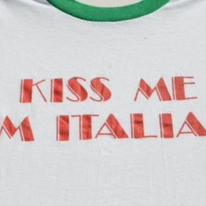 Vintage 1980s "Kiss Me I'm Italian" White Ringer T Shirt M/L