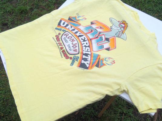Vintage 1987 Ron Jon Surf Yellow Cotton Pocket T-Shirt L