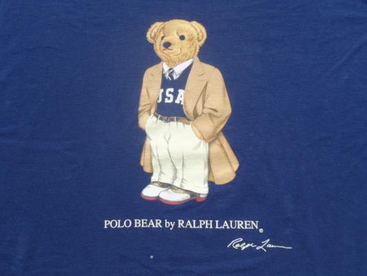 Vintage 1990s Polo Bear Navy Cotton T-Shirt L Ralph Lauren