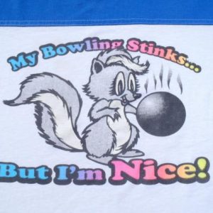 Vintage 1980s Blue "My Bowling Stinks" Skunk Jersey T Shirt L