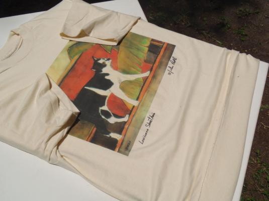 Vintage 1990s John Preble Shorthair Cat Beige T Shirt M