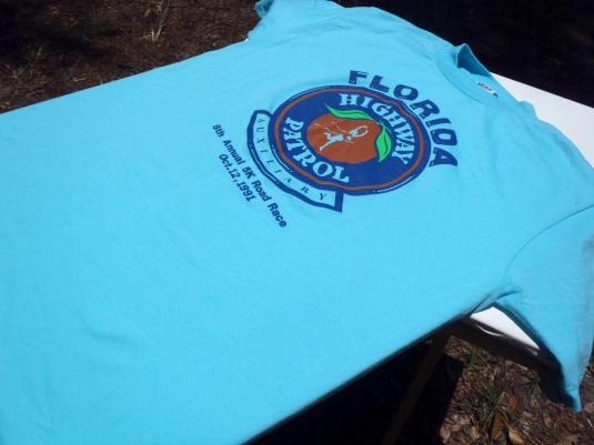 Vintage 1990s Blue Florida Highway Patrol 5K Run T-Shirt M