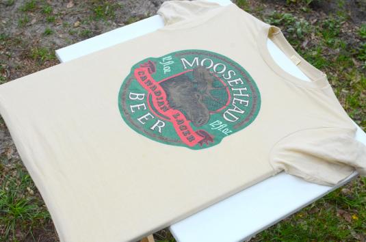 Vintage 1980s Moosehead Beer Beige Advertising T ShirtS/M