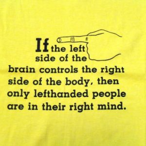 Vintage 1980s Yellow Left Handed Funny T-Shirt XL