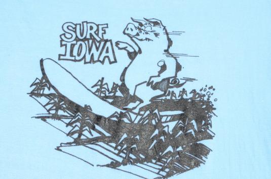 Vintage 1980s Surf Iowa Pig Light Blue T-Shirt XL