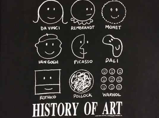 Vintage 1990s History of Art Black Cotton Novelty T-Shirt L
