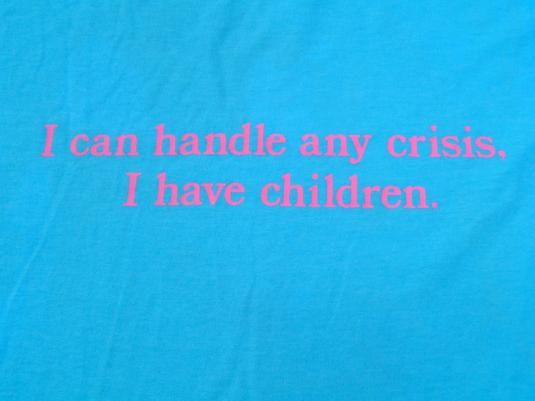 Vintage 1980s Light Blue Funny Crisis Child Parent T-Shirt L