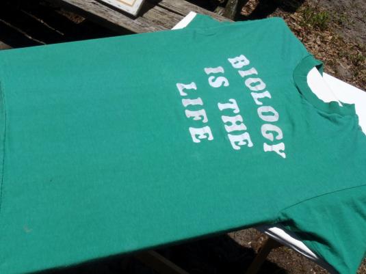 Vintage 1980s Green Flock Letter Biology Is the Life T-Shirt