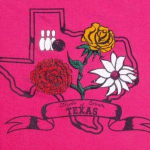 Vintage 1980s Pink Texas Bowling Yellow Rose T-Shirt L