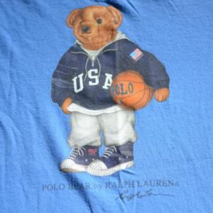 Vintage 1990s Polo Ralph Lauren Bear Blue Cotton T-Shirt M/L