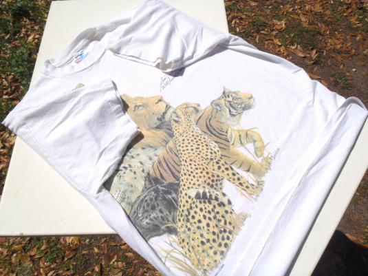 Vintage 1980s San Diego Zoo Lions Tigers White Cotton T-Shirt XL