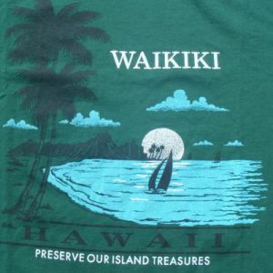 Vintage 1990s Waikiki Hawaii Green Souvenir T-Shirt L